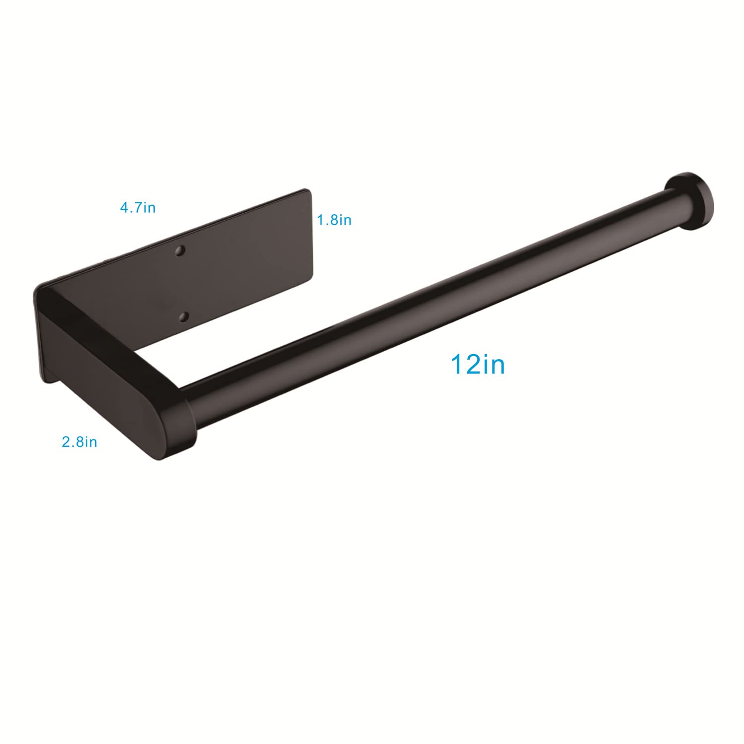 Stainless Steel Wall Mount Paper Towel Holder - 12 Inch Under Cabinet Adhesive or Screw Mount - Matte Black for Kitchen, Bathroom & Office Use
