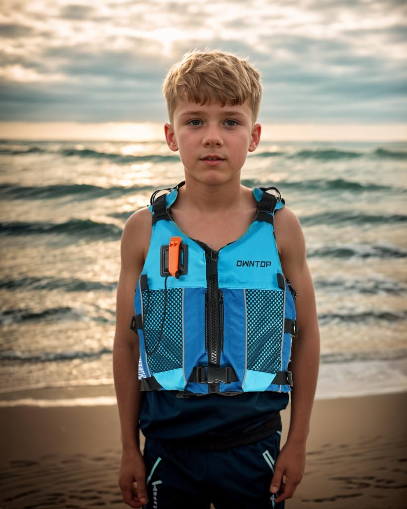 Owntop Swim Jacket for Adults & Youth - Ultra-Thin Hydration Pack with Dual Mesh Pockets & Attached Whistle - Lightweight Design for Maximum Mobility - Perfect for Kayaking, Boating, Fishing, and All Water Sports Activities