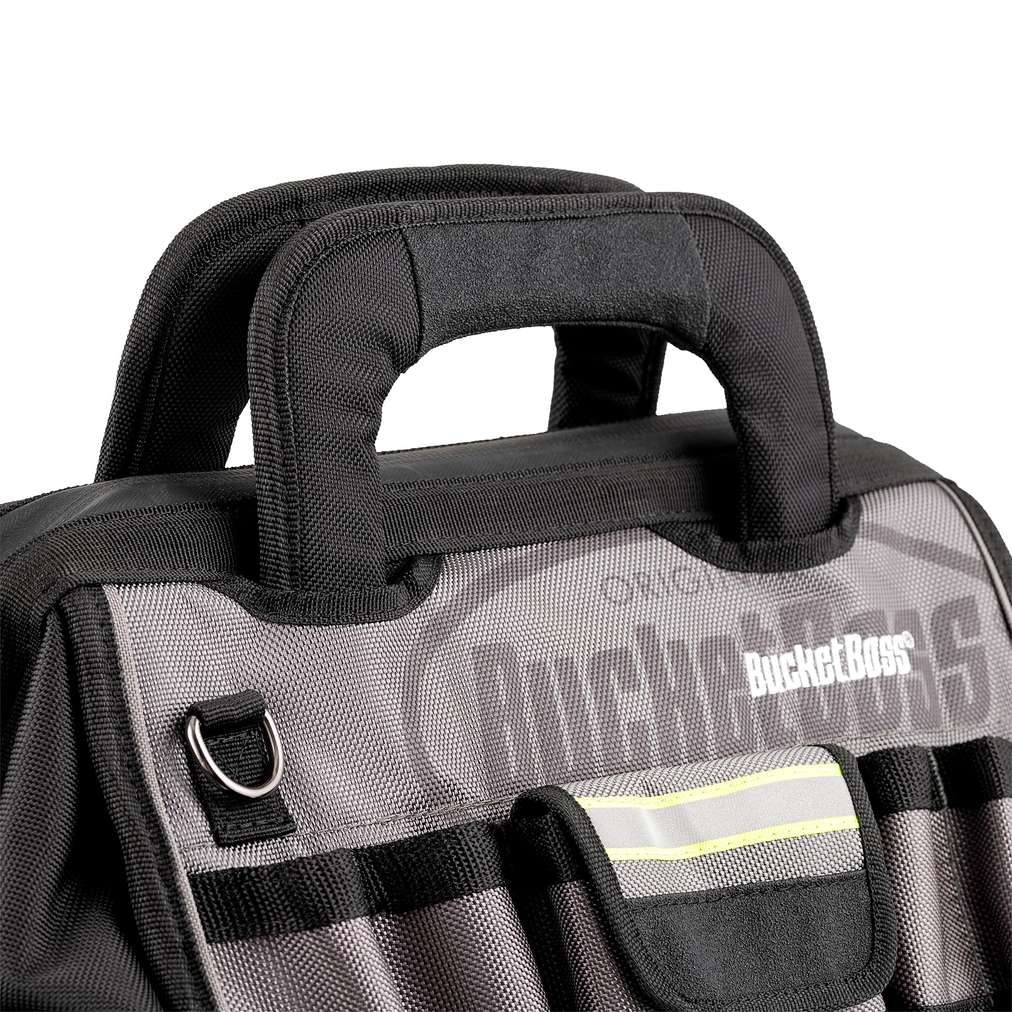 Bucket Boss 14 HV Pro Tool Bag - Professional Series (65114-HV) Grey & Black 14 Inch Heavy Duty Tool Organizer for Electricians, Contractors & DIY Home Improvement Projects