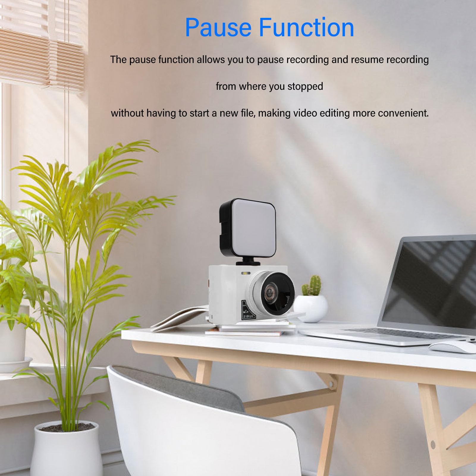 2.5K Vlogging Camera with Fill Light - 24MP 16X Digital Zoom Compact Digital Camera for YouTube, Travel & Selfies | Perfect for Teens, Adults & Beginners | Webcam & Pause Function (White)
