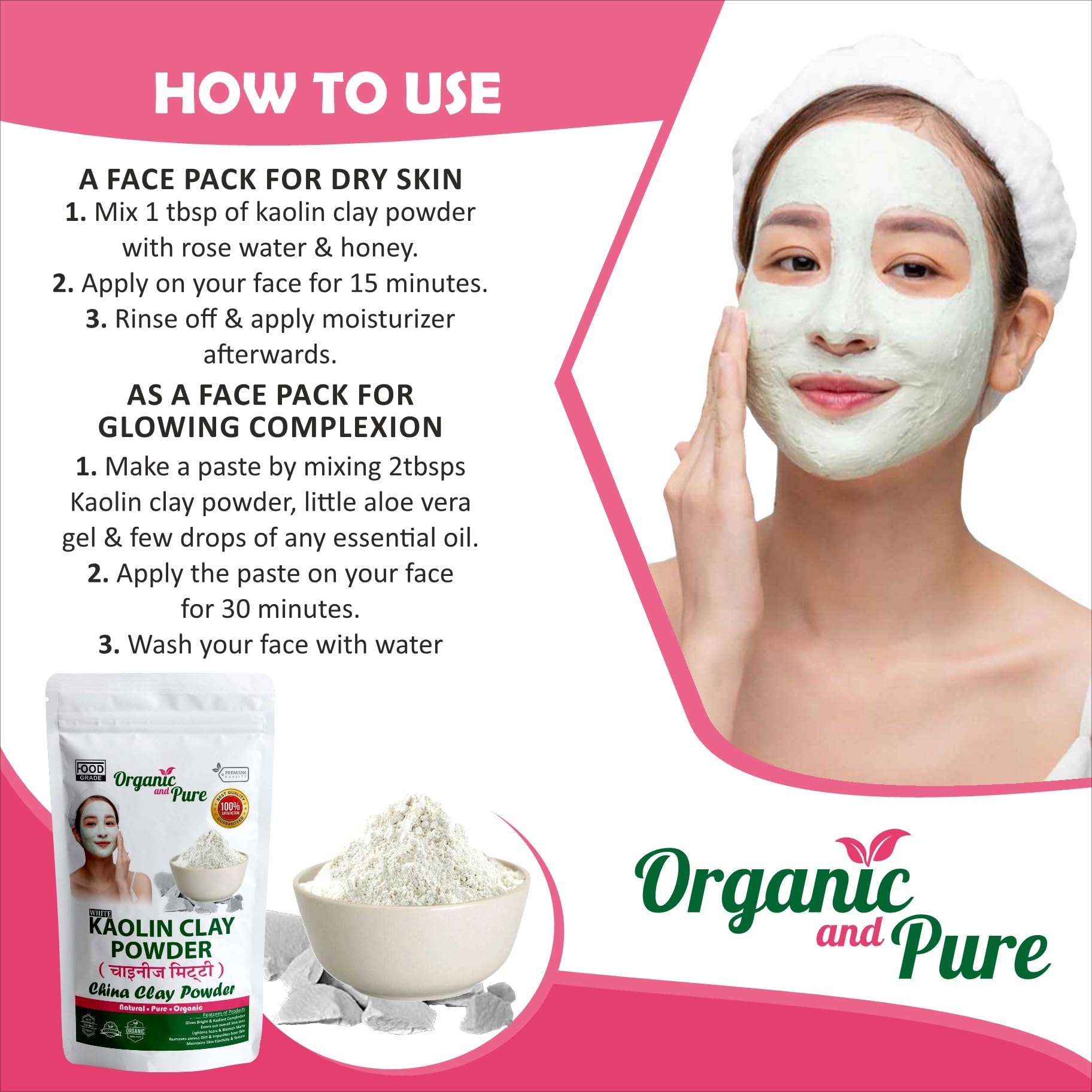 **Organic & Pure Kaolin Clay Powder for Skin Whitening, Acne Treatment & Hair Care – 2700g White China Clay for DIY Face Masks, Detox & Natural Skincare (Pouch Pack)**    **Usage:** Perfect for homemade face masks, deep cleansing, acne treatment, hair detox, and natural skincare routines.