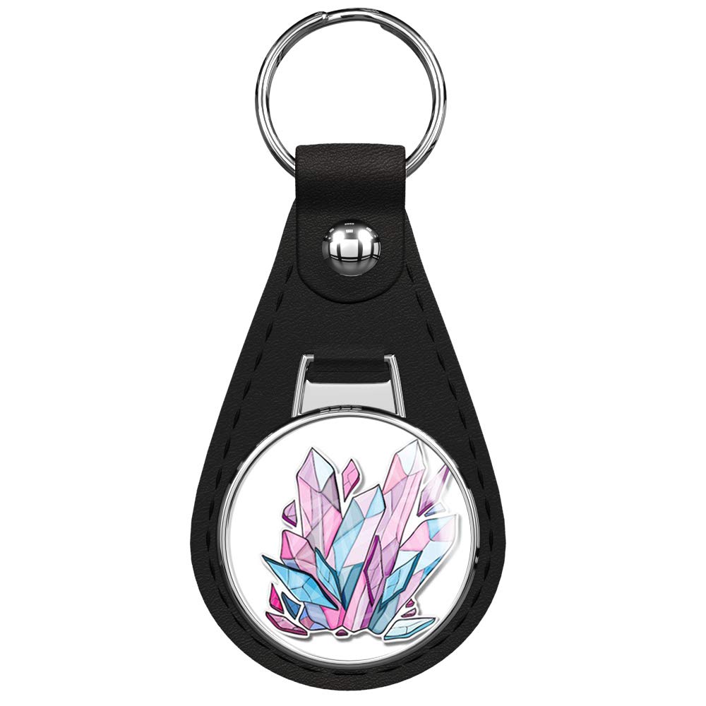 Premium Black Leather Keychain with Silver Keyring - Stylish & Durable Crystal Accent Key Holder for Home, Office, or Travel Essentials