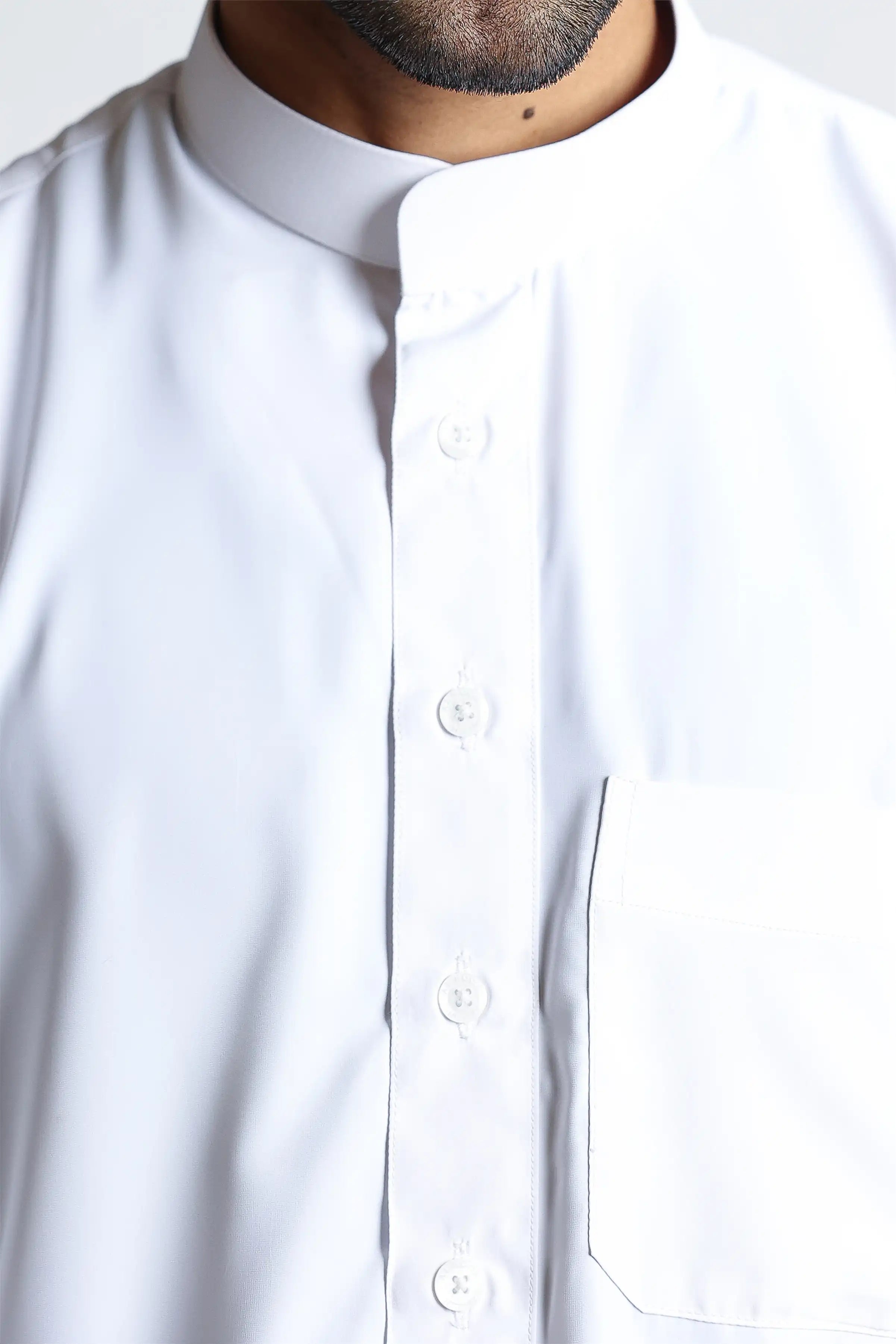 J150 White Collar Thobe for Men - Premium Embroidered Islamic Robe - Perfect for Eid, Ramadan & Special Occasions