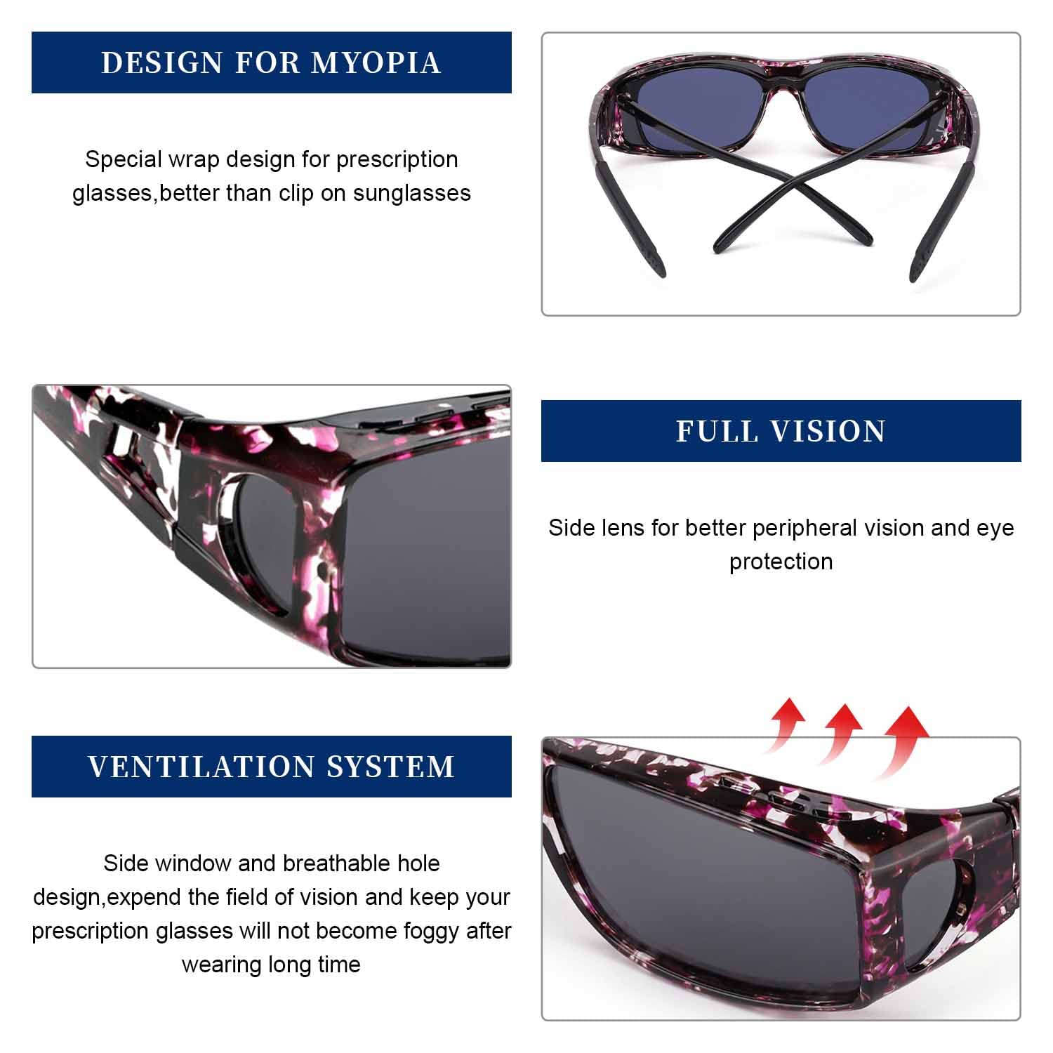 LVIOE Polarized Wrap Around Sunglasses for Men & Women - UV Protection Over Glasses Sunglasses Fit Over Prescription Eyewear - Perfect for Driving, Fishing & Outdoor Activities
