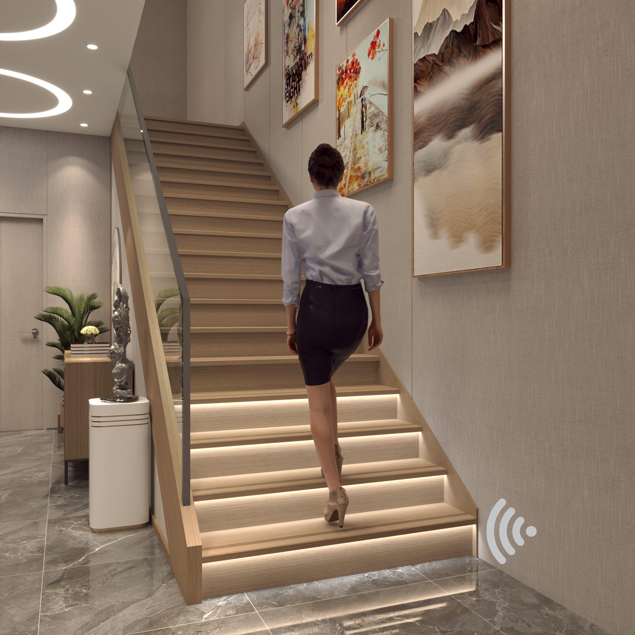 16-Step LED Stair Lights with Motion Sensor - 40 Inch Cool White (6000K) Light Strip for Indoor Staircase Lighting - Perfect for Hallways, Basements & Safe Nighttime Navigation