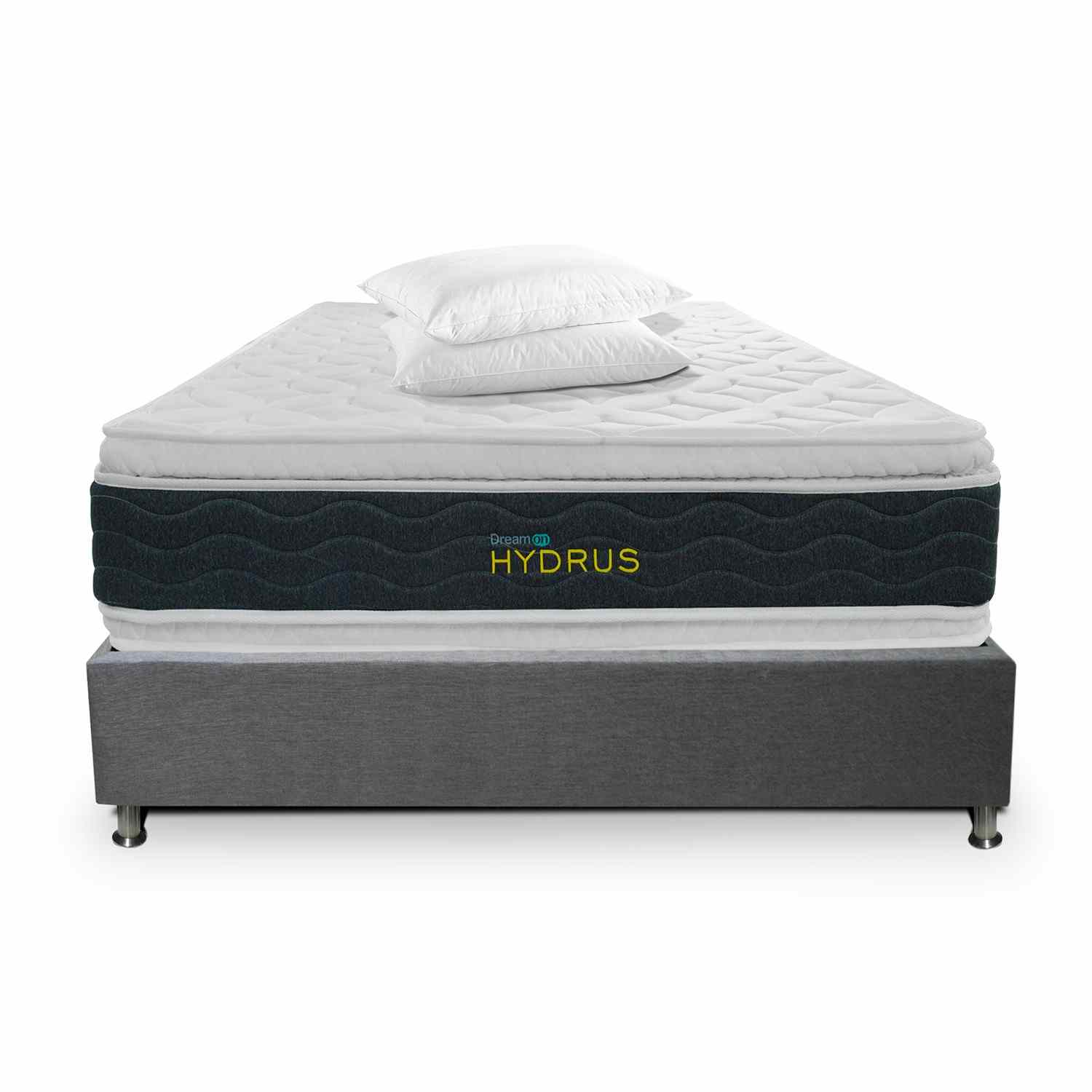 DreamOn Hydrus Grey Double Bed Frame and Mattress Combo 140cm Rectangular with 2 Pillows - Perfect for Guest Rooms, Dorms & Small Apartments