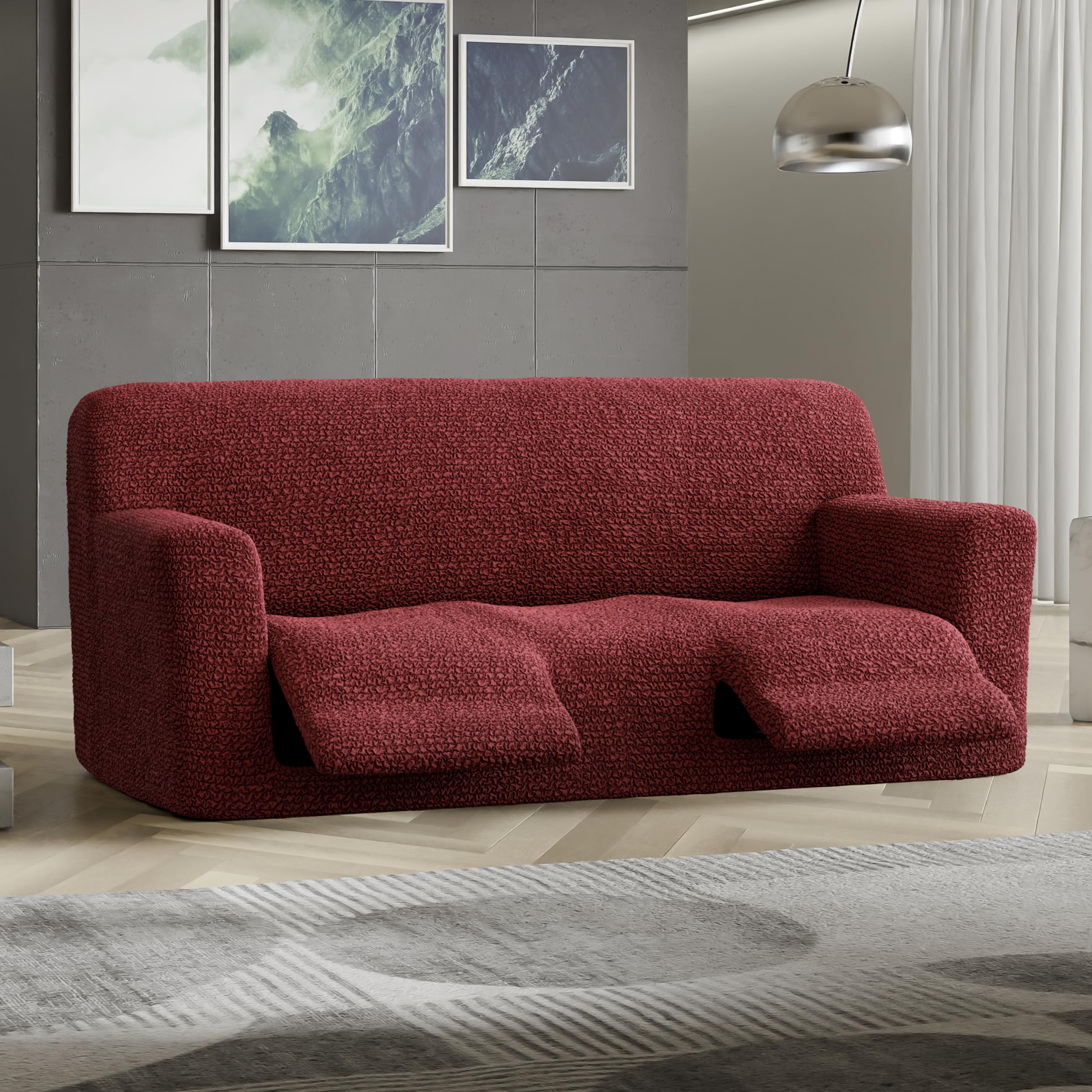 PAULATO BY GA.I.CO. Recliner Sofa Cover - Stretchable 1-Piece Slipcover for Reclining Couches - Soft Polyester Fabric Furniture Protector - Microfiber Collection in Burgundy - Perfect for Living Room, Home Theater & Office Use