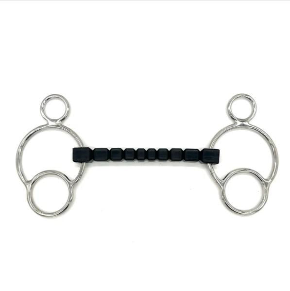 AJR Rubber Block Flexi 2 Ring Bit - Durable Horse Training Bit for Gentle Control - Perfect for Dressage, Jumping & Trail Riding