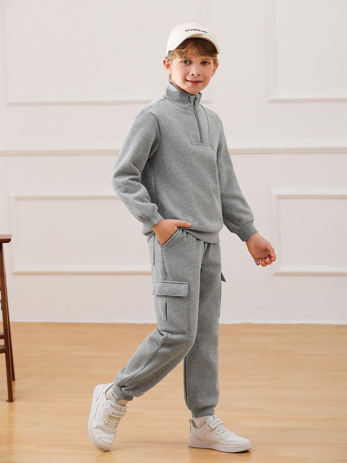 Haloumoning Boys 2-Piece Outfit Set - Half Zip High Neck Sweatshirt & Drawstring Joggers - Thick Winter Tracksuit for Kids Ages 5-14 - Cozy Playdate & School Casual Wear