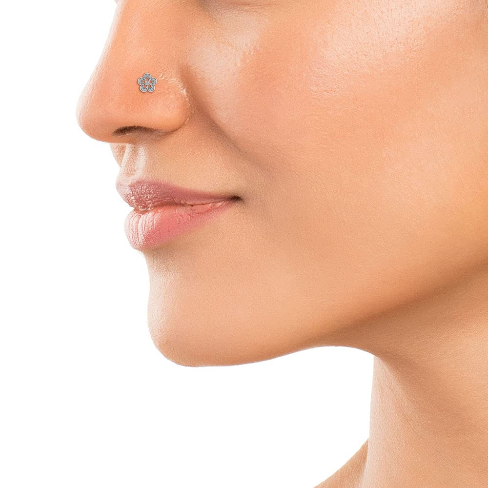 925 Sterling Silver Natural Round Cut White Diamond Nose Studs for Women (H-I Color, SI1-SI2 Clarity) - Hypoallergenic Nose Rings for Everyday Wear & Special Occasions