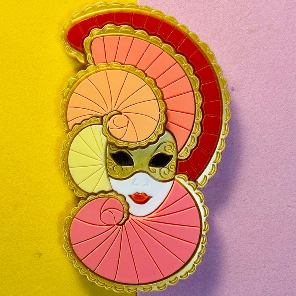Venetian Mask Colombina Acrylic Brooch - Italian Tradition Collection by Makokot Design - Perfect for Carnival, Costume Parties & Renaissance Faire Accessories