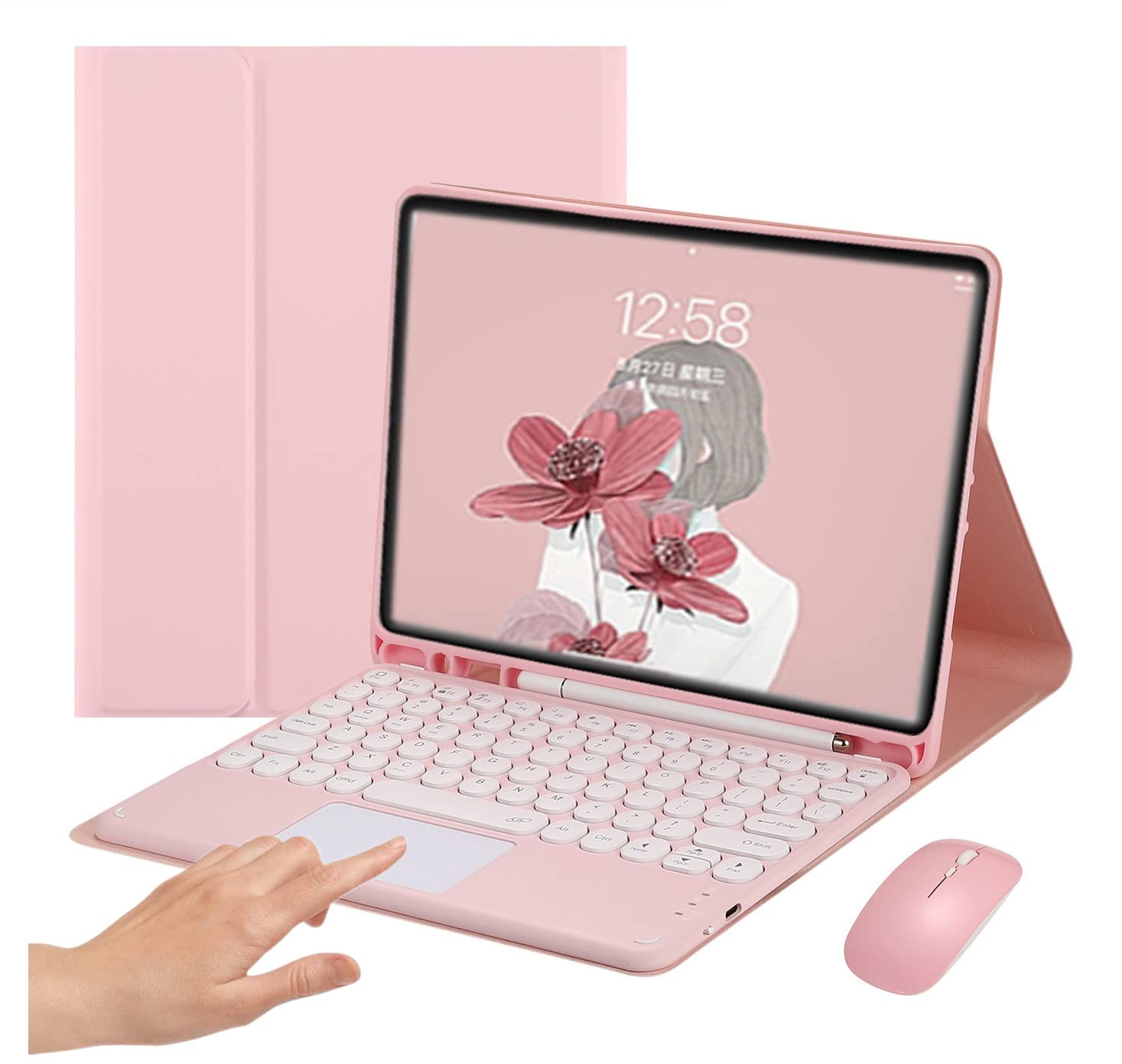Detachable Touch Keyboard Case for iPad Mini 5th/4th Generation - Wireless Bluetooth Keyboard with Mouse Touchpad, Retro Round Keys & Cute Pink Color - Perfect for Work, Study & Travel