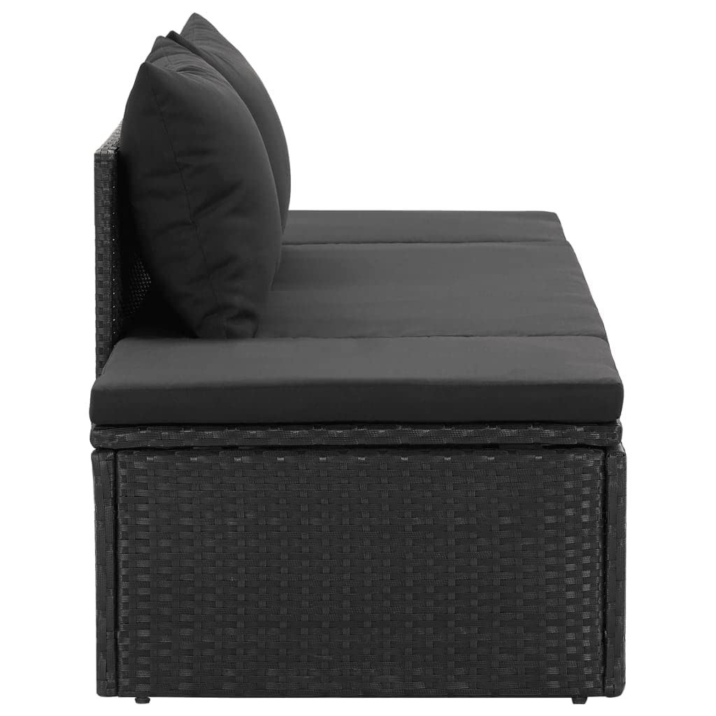 SKM Black Poly Rattan Sun Bed with Cushions - Outdoor Patio Lounge Chair for Poolside, Garden, and Backyard Relaxation
