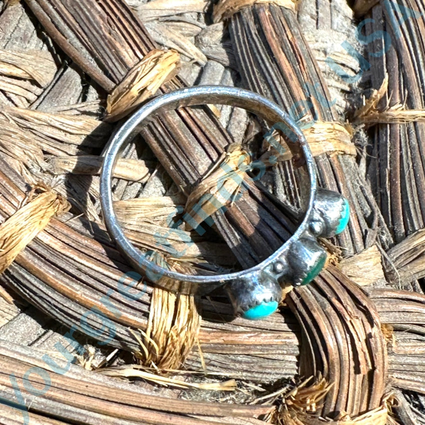 Tiny Sterling Silver Turquoise Row Ring Size 4 - Dainty Stackable Jewelry for Women, Perfect for Everyday Wear & Gift Giving
