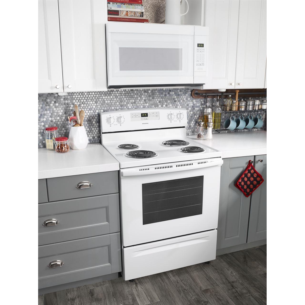 Amana 30 Inch Freestanding Electric Range YACR4303MFW - Perfect for Home Kitchens, Apartments & Small Spaces