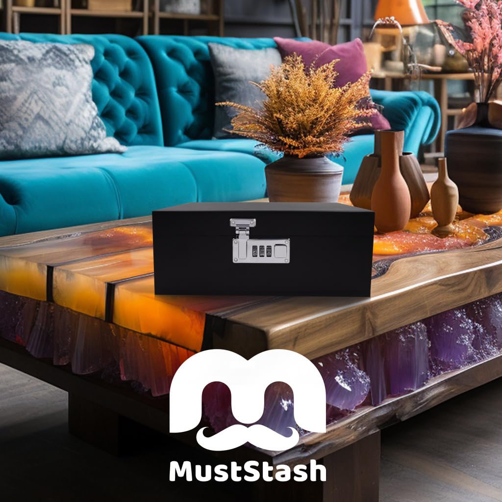 MustStash Smell-Proof UV Glass Storage Box with Lock - Bamboo Organizer for Herbs & Accessories - Home & Travel Use