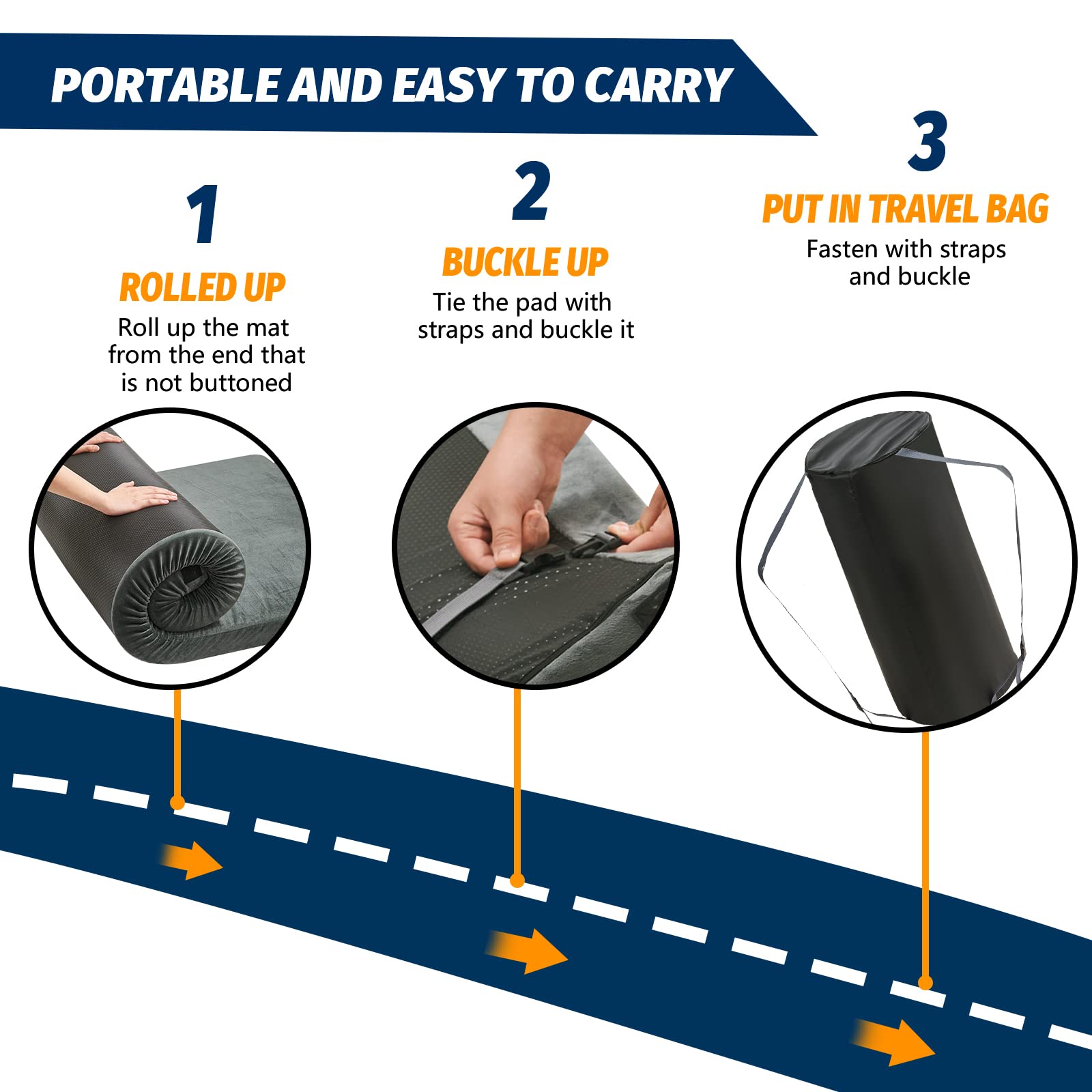 CYMULA Memory Foam Camping Mattress - CertiPUR-US Certified Portable Roll Up Sleeping Pad for Adults | Camping, Guest Bed, Travel & Car Sleeping Mat with Carry Bag | Perfect for Outdoor Adventures, Sleepovers & Road Trips
