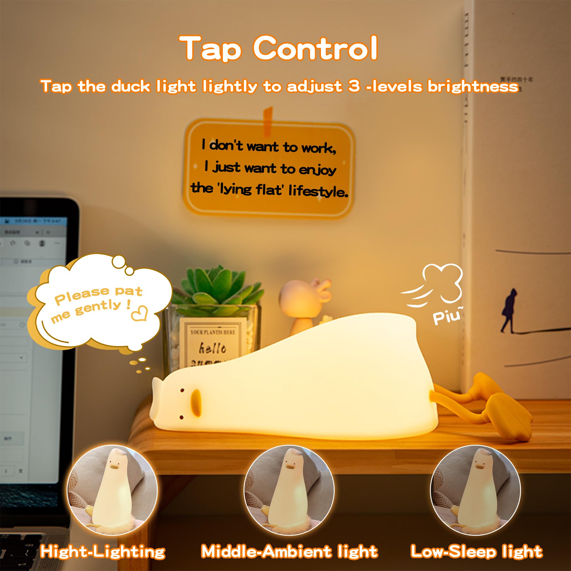 Cute Rechargeable Duck Night Light - Dimmable Silicone Touch Lamp for Nursery, Kids Room & Breastfeeding | Portable Squishy Animal Nightlight for Adults & Baby Decor