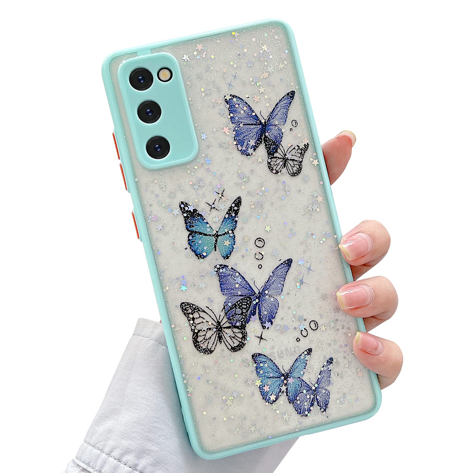 SUYACS Samsung Galaxy A03S Case - Cute Glitter Butterfly Design, Soft TPU Clear Shockproof Phone Cover with Full Camera Protection for Women & Girls | Perfect for Everyday Use, Work & School (6.5 Inch, Blue)