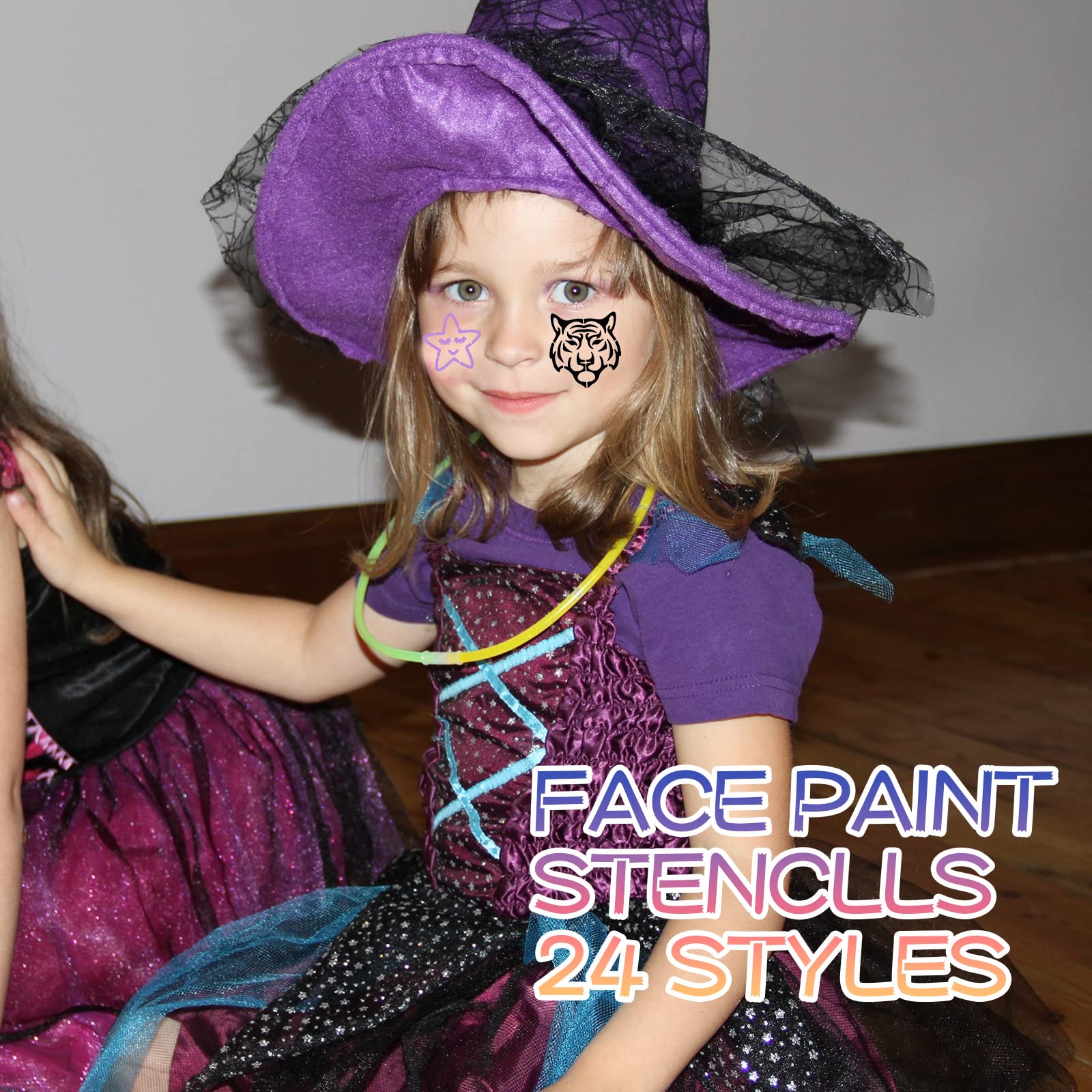 30-Piece Reusable Halloween Face & Body Paint Stencils Kit - Spooky Makeup Templates for Halloween Party, Costume Makeup, Body Art & Temporary Tattoos - Perfect for Kids & Adults Costume Parties, Trick-or-Treating & Cosplay Events