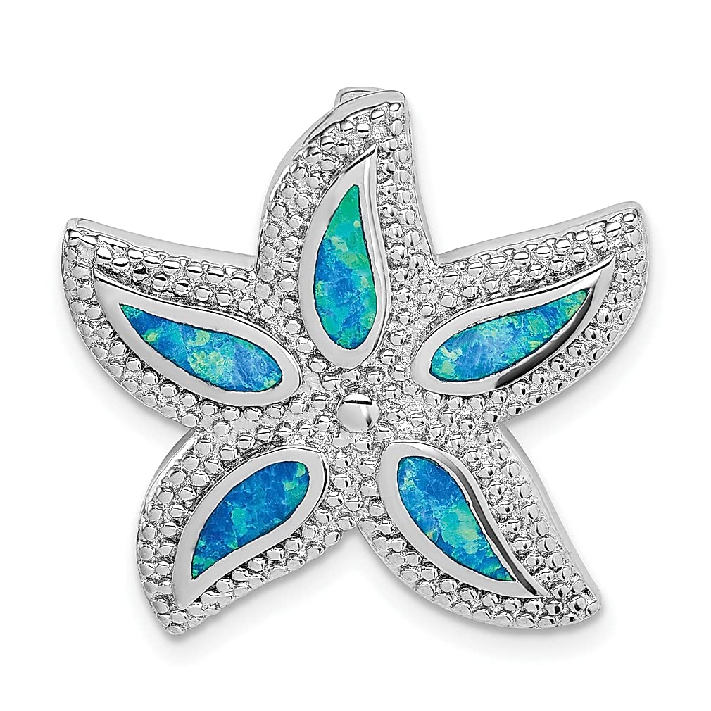925 Sterling Silver Blue Opal Starfish Pendant Necklace - Elegant Sea Life Jewelry for Women, Perfect Gift for Her | Beach Vacation, Summer Outfits, Boho Style Accessories