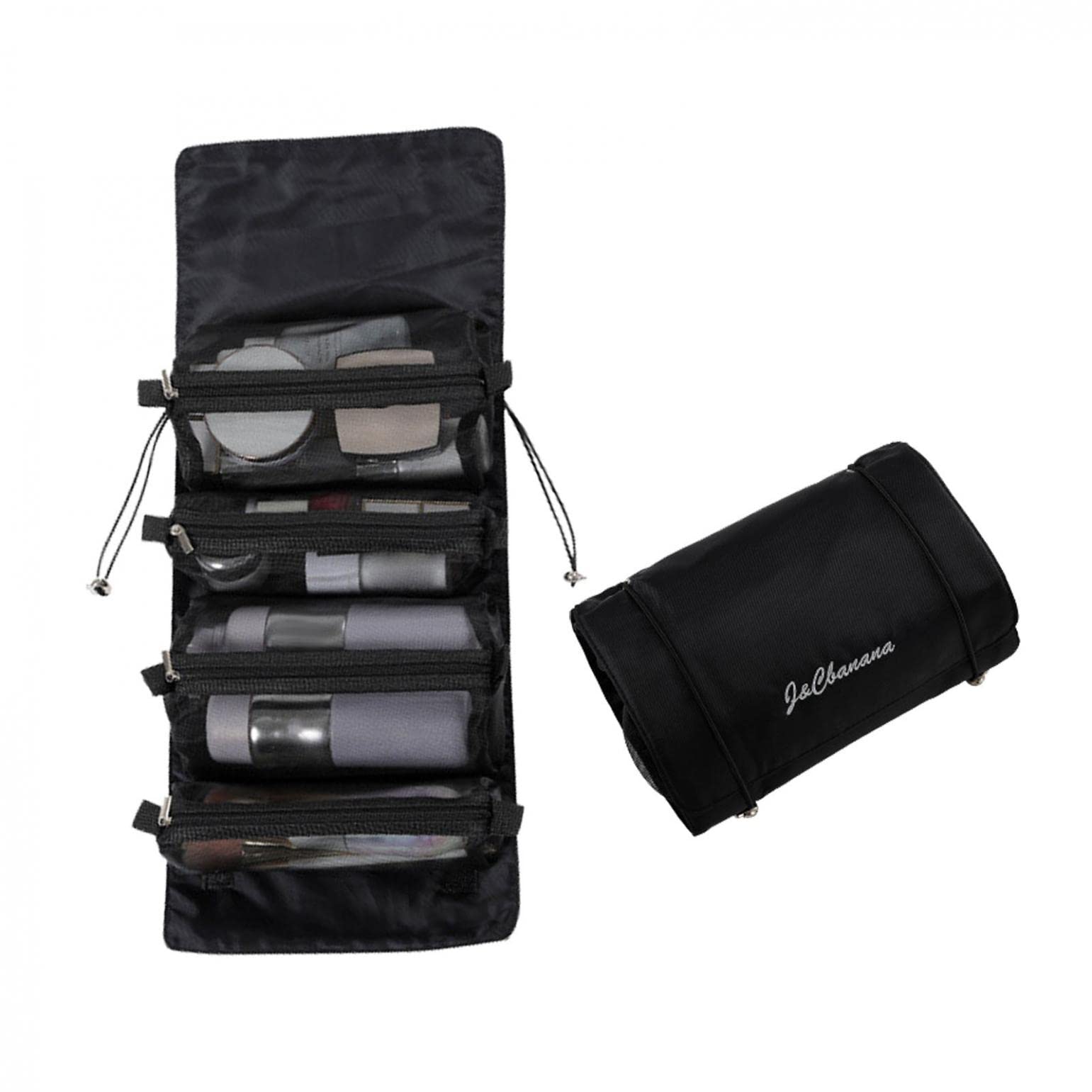 4 in 1 Foldable Detachable Makeup Travel Organizer with 4 Removable Mesh Compartments - Roll-up Cosmetic Bag & Toiletry Kit for Women | Perfect for Travel, Gym, Camping & Daily Organization