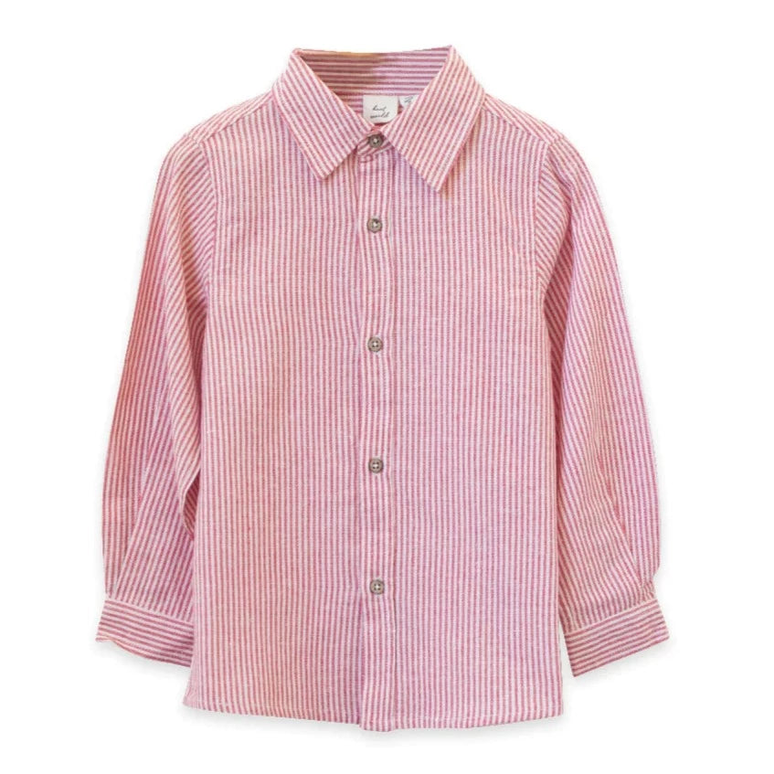 Beet World Men's Collar Shirt with Red Stripe - Stylish Casual Button Down Shirt for Office, Date Night & Everyday Wear