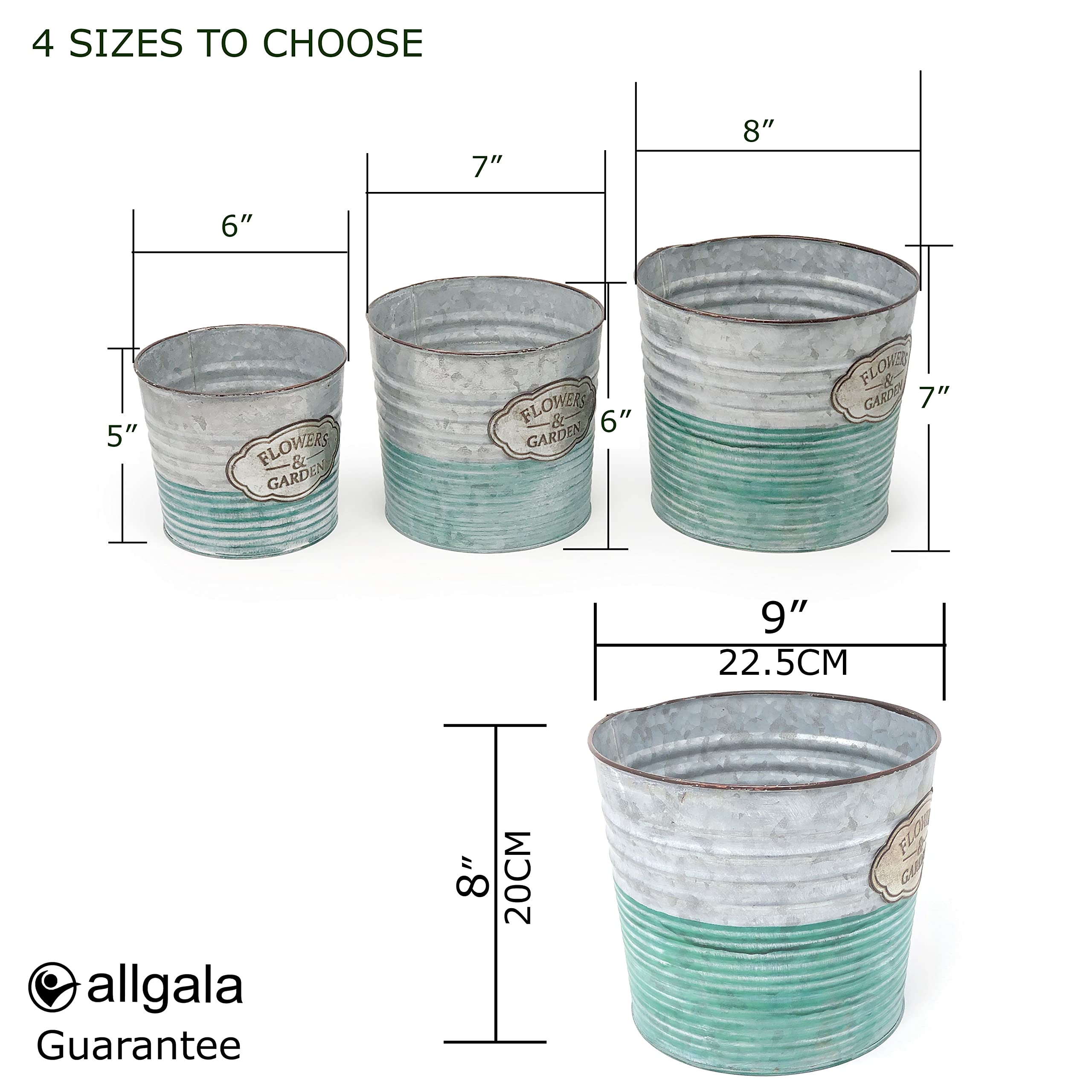 Allgala 9-Inch Galvanized Planter Pot for Indoor & Outdoor Plants - Rust-Resistant Flower Pot for Home Garden, Patio, Balcony Decor | Perfect for Succulents, Herbs & Small Plants