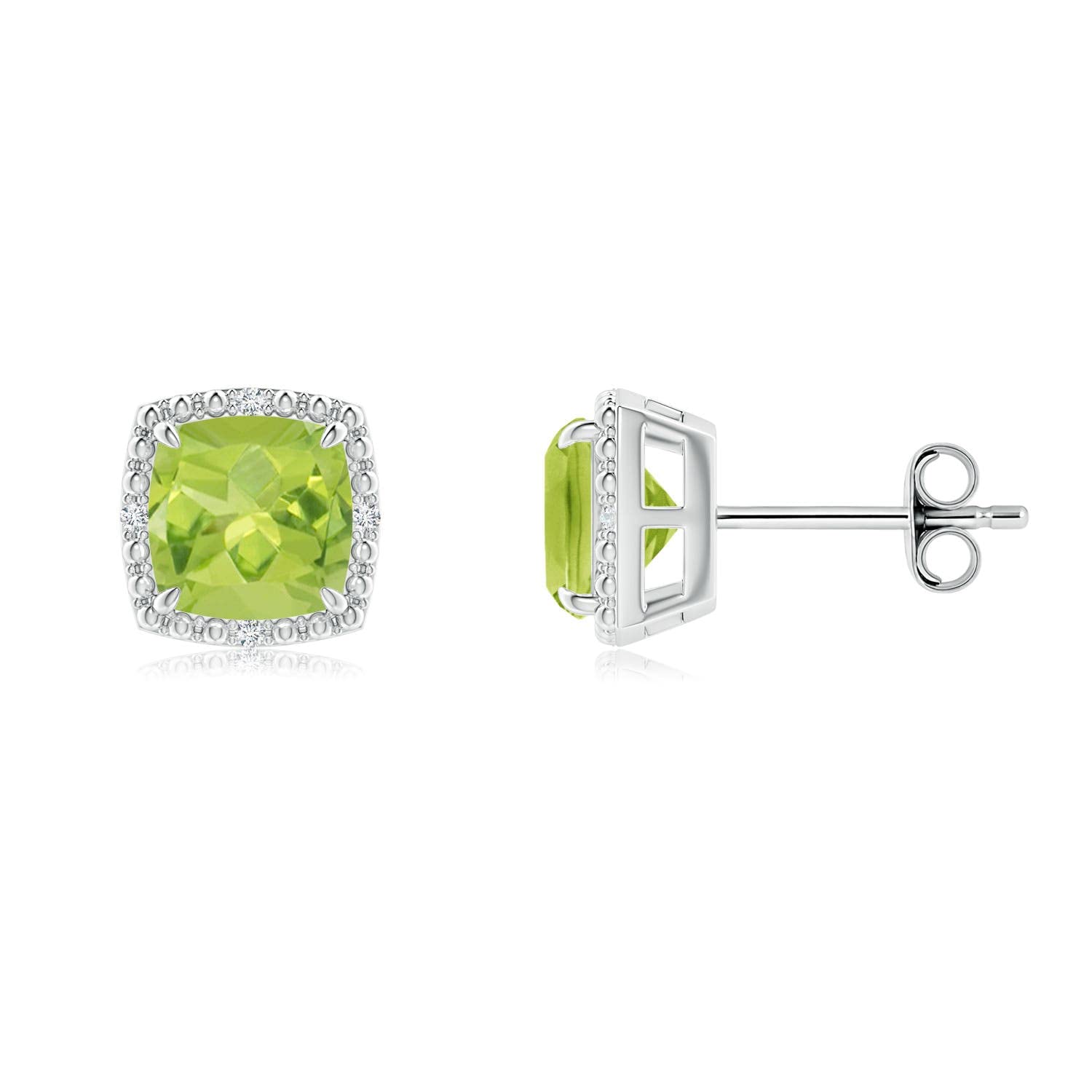 ANGARA Natural Peridot Halo Earrings for Women - Sterling Silver (Grade-AA, 6mm Gemstone) | August Birthstone Jewelry Gift | Birthday, Wedding & Anniversary Present | Perfect for Everyday Wear, Date Nights & Special Occasions