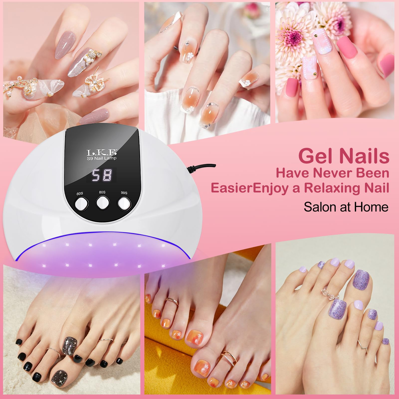 54W UV LED Nail Dryer Lamp with Auto Sensor, 3 Timer Settings & LCD Screen - Fast Curing for Gel Nails - USB Powered Portable Nail Lamp for Home Salon & Professional Use