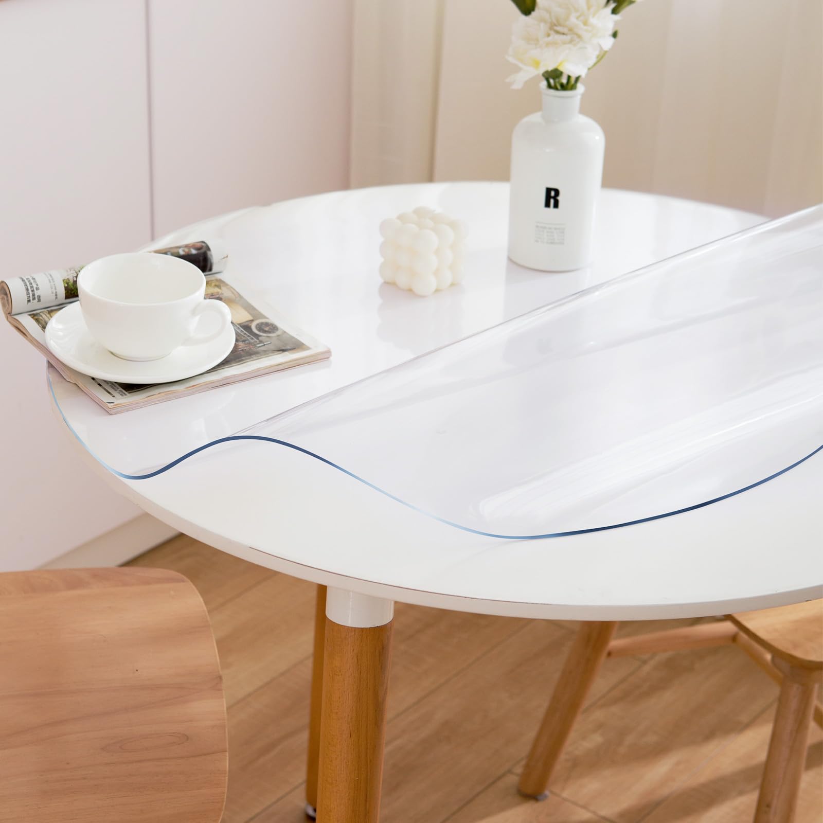 54 Inch Clear Round Table Cover - 1.5mm Thick Waterproof Vinyl Table Protector for Dining Room, Kitchen, Party & Outdoor Use - Fits 54