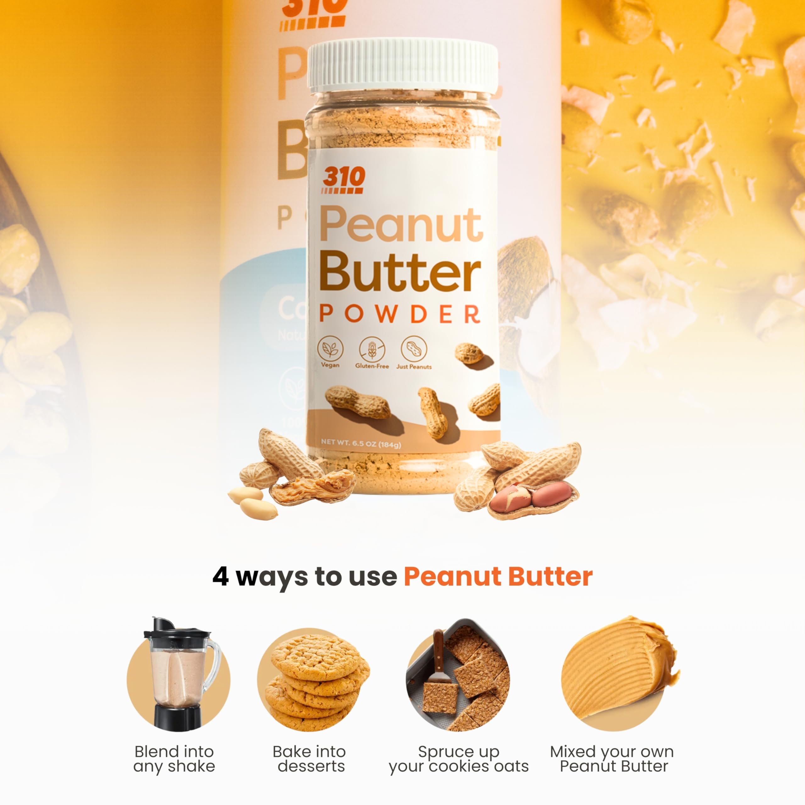 310 Nutrition Powdered Peanut Butter - All Natural, Non-GMO, Gluten-Free Protein Powder (6.5oz) - Perfect for Smoothies, Baking & Healthy Snacks