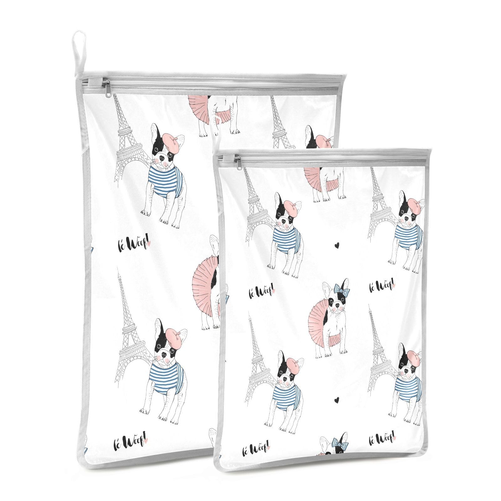 French Bulldog Mesh Laundry Bags Set of 2 - Delicates Wash Bags for Washing Machine, Underwear, Blouses, Hosiery, Pants & Sweaters | Perfect for Travel, Gym & Baby Clothes Protection