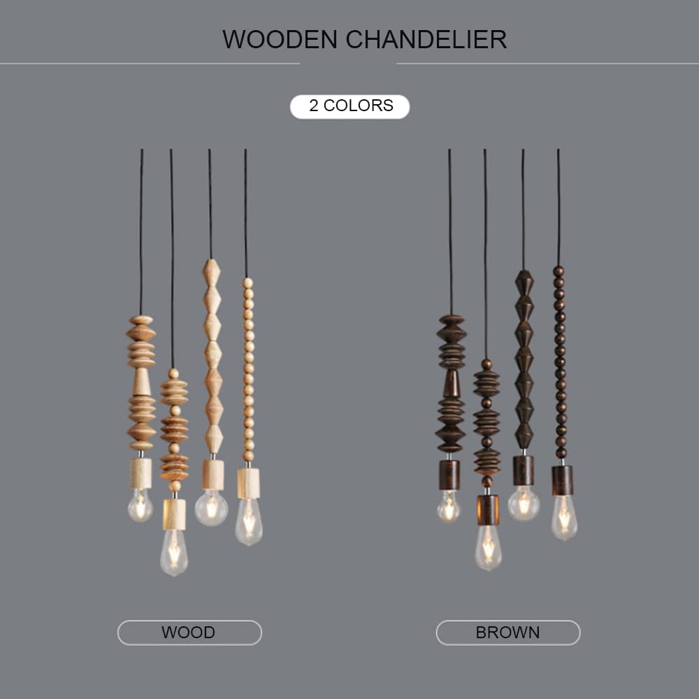 4-Pack Wood Beads Ceiling Pendant Lights - Rustic Farmhouse Wooden Hanging Chandelier for Dining Room, Kitchen Island, Bedroom & Living Room (Natural Wood Color)