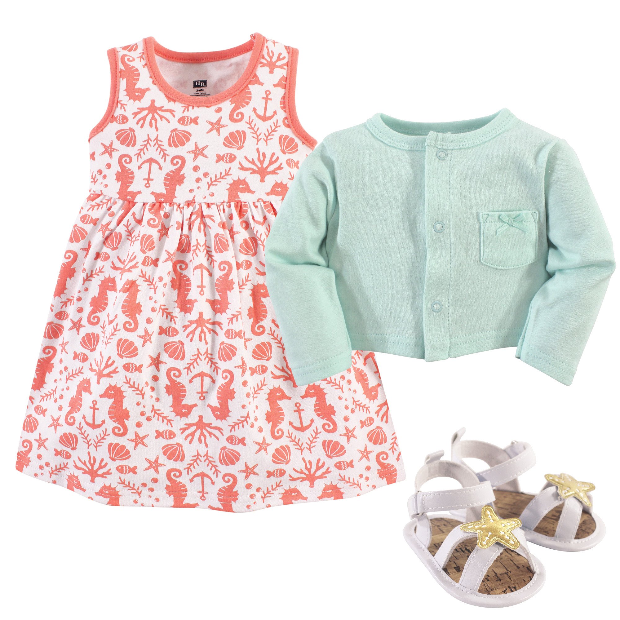 Hudson Baby Girls' Cotton Dress, Cardigan & Shoe Set - Soft Outfit for Newborns & Toddlers - Perfect for Family Photos, Parties & Special Occasions