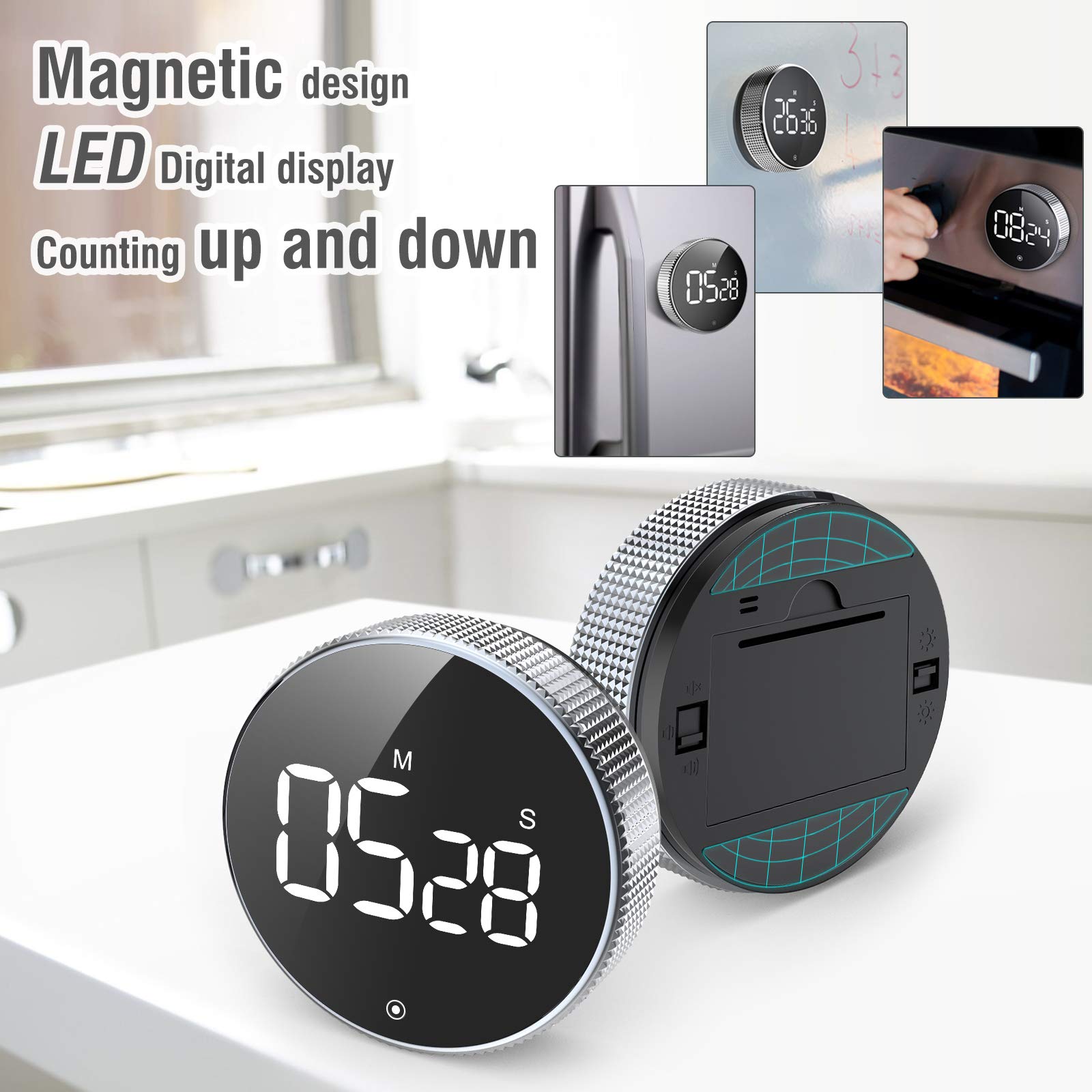 Digital Magnetic Timer for Kitchen Cooking, Shower, Study - LED Countdown Stopwatch with Alarm Clock | Perfect for Baking, Workouts & Time Management