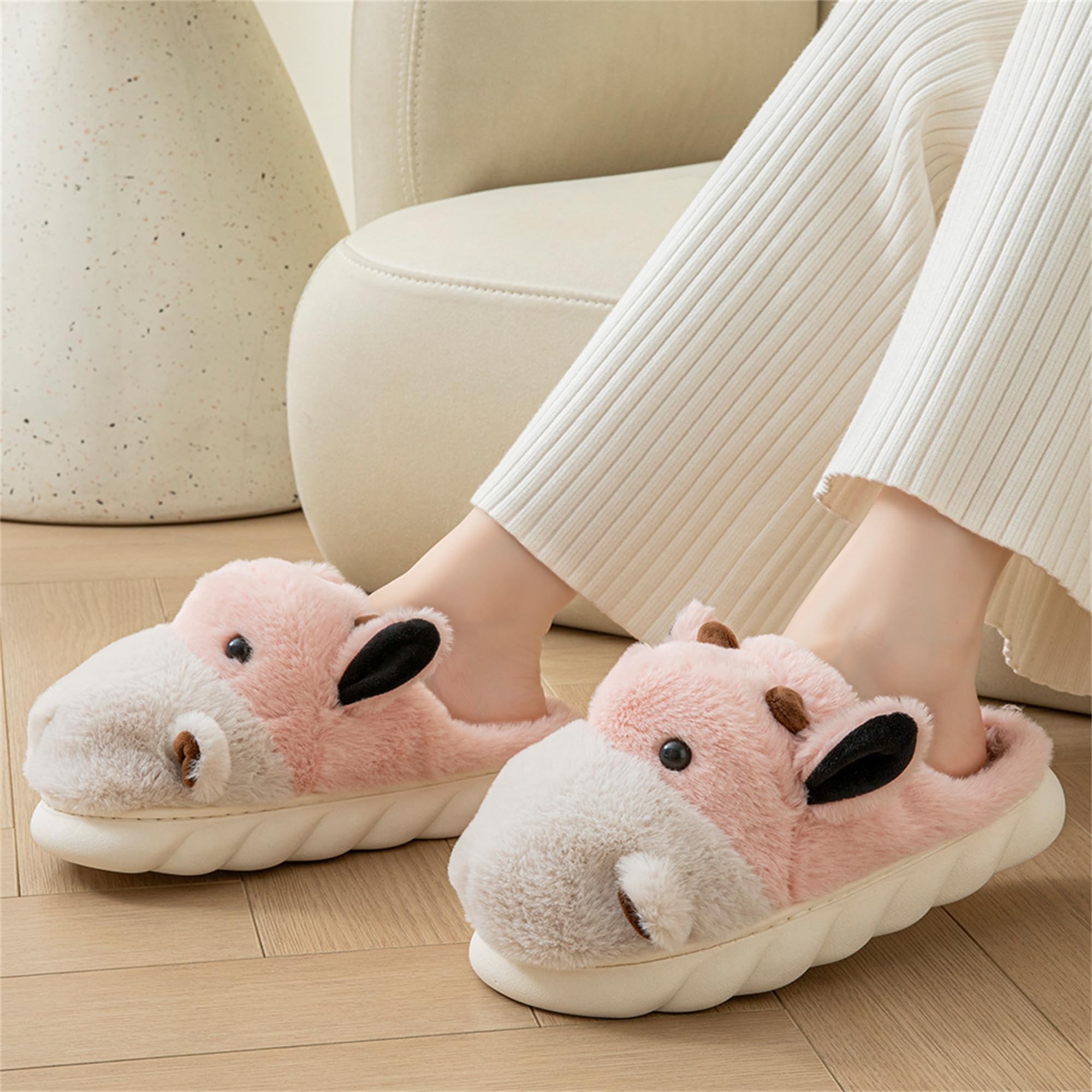 LANFIRE Women's Cute Hippo Slippers - Animal Themed Fuzzy House Shoes, Soft Plush Winter Warm Slippers for Indoor Comfort - Perfect for Cozy Nights, Lounge Wear & Gift Giving