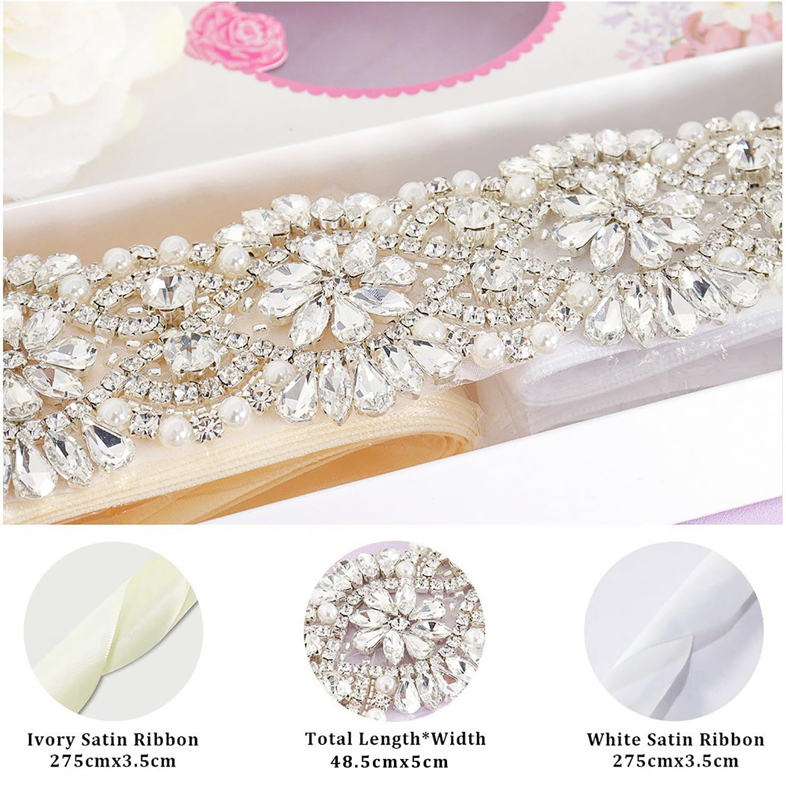 Pardecor Rhinestone Wedding Belt - Crystal Bridal Sash for Wedding Dress, Bridesmaid & Prom Gowns - Elegant Dress Accessory for Special Occasions