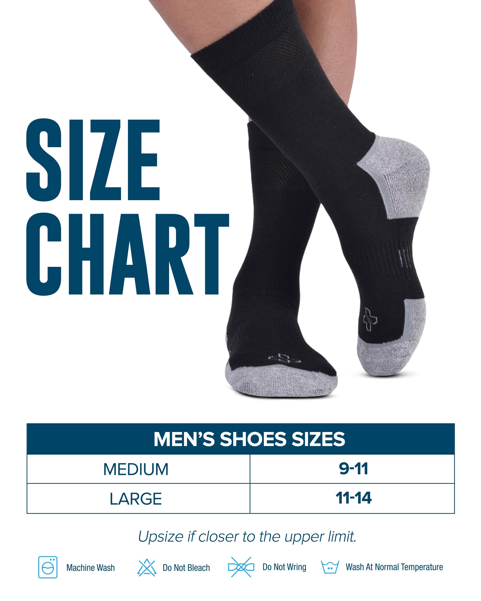 Doctor's Select Bamboo Viscose Diabetic Socks for Men - 3 Pairs Crew Socks for Neuropathy & Circulation | Breathable Comfort for Diabetic Foot Care | Ideal for Daily Wear, Work & Travel