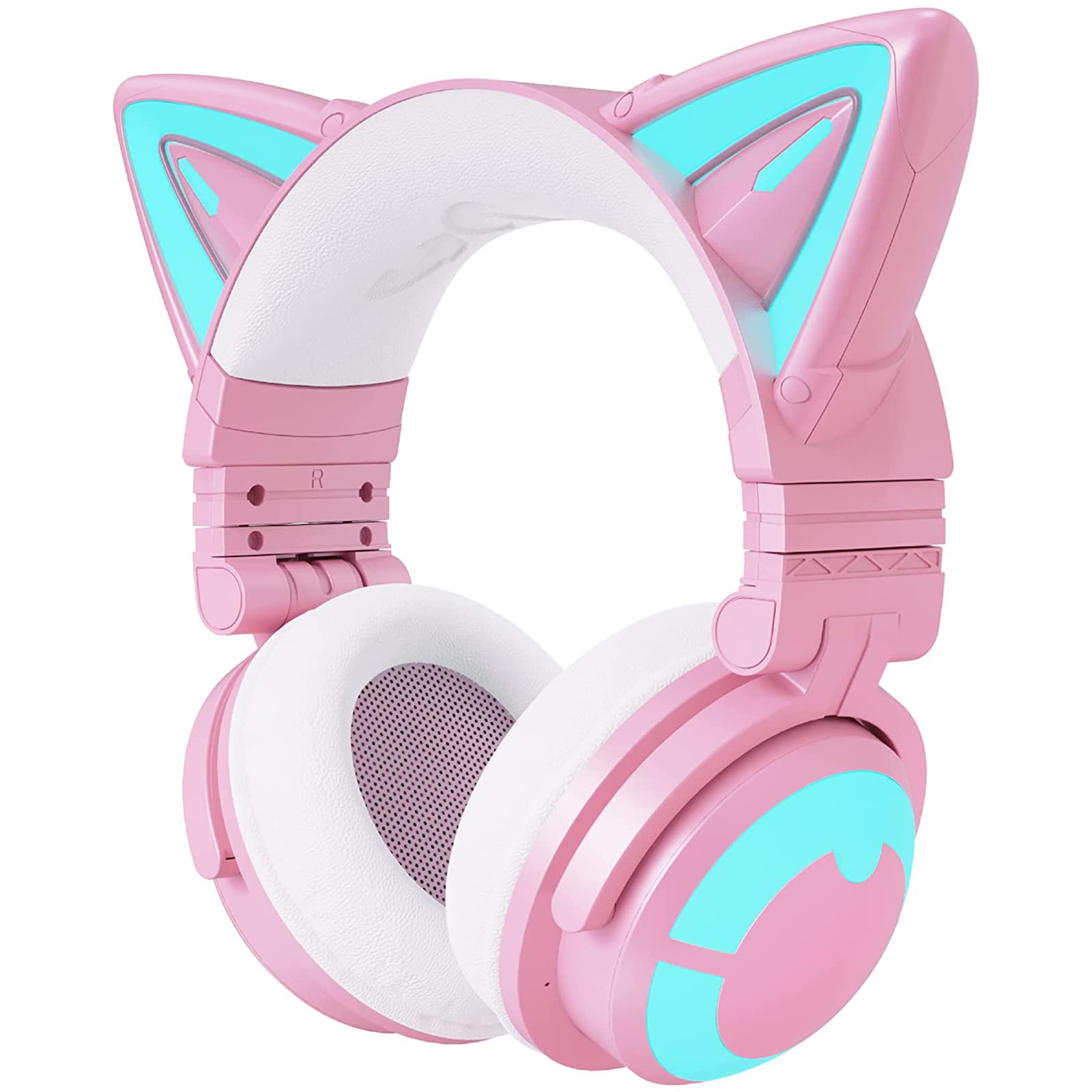 YOWU Cat Ear Headphones 3G - RGB Wireless/Wired 5.0 Foldable Gaming Headset with 7.1 Surround Sound, Built-in Mic & Customizable LED Lighting via APP (Pink) | Perfect for PC Gaming, Streaming, and Cosplay