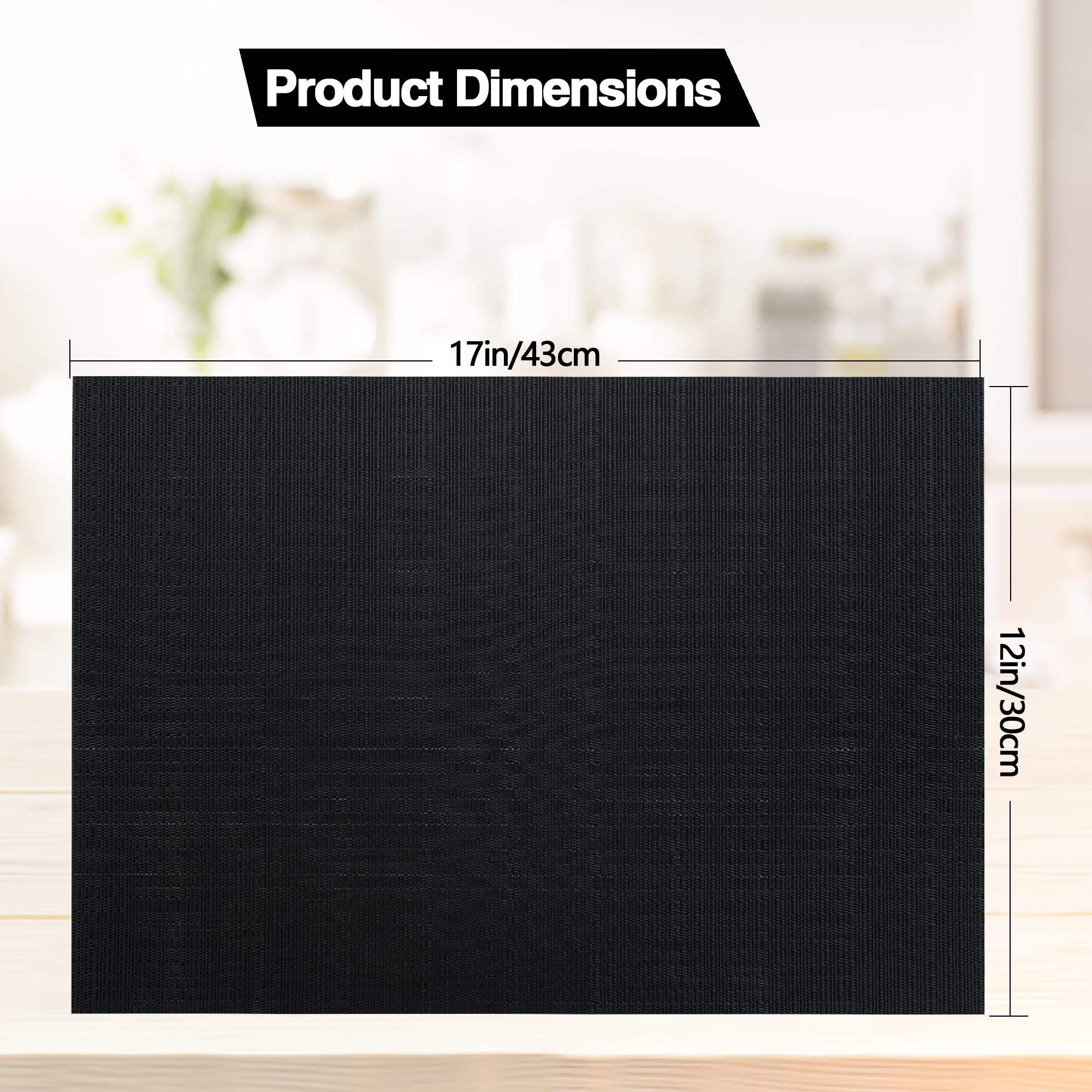 Premium Black Placemats Set of 8 - Waterproof & Heat-Resistant PVC Table Mats for Kitchen & Dining - Easy Clean Washable Vinyl Placemats for Everyday Meals, Dinner Parties & Holiday Gatherings (Pure Black, 8-Pack)