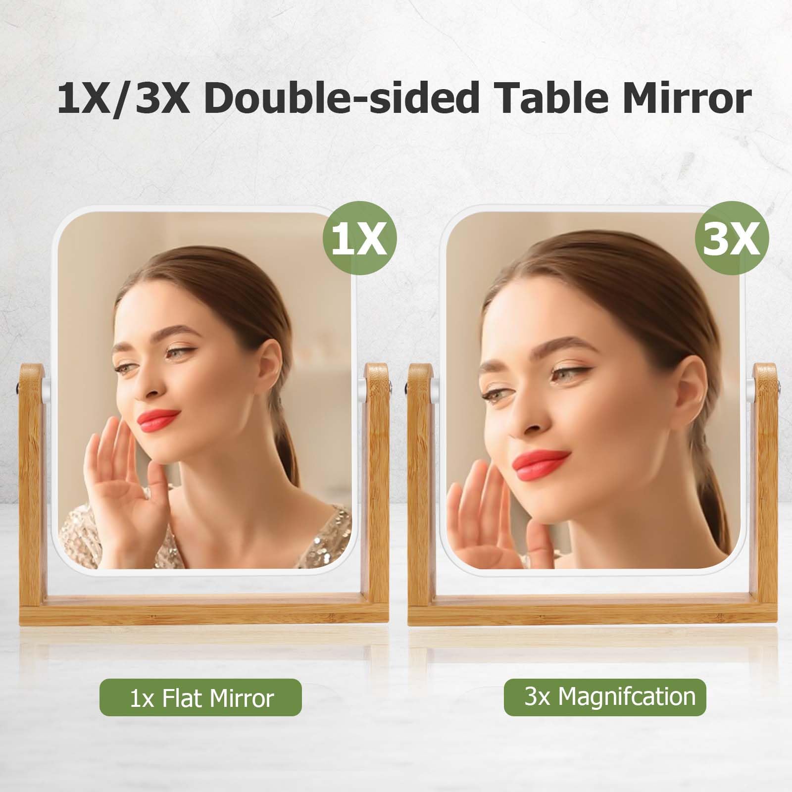 LFOYOU 8 Inch Vanity Mirror with Stand - 1X/3X Magnification Double Sided 360° Swivel Makeup Mirror for Bathroom, Desk & Travel | Portable Tabletop Shaving Mirror for Women & Men (Perfect for Makeup Application, Grooming & Skincare Routines)