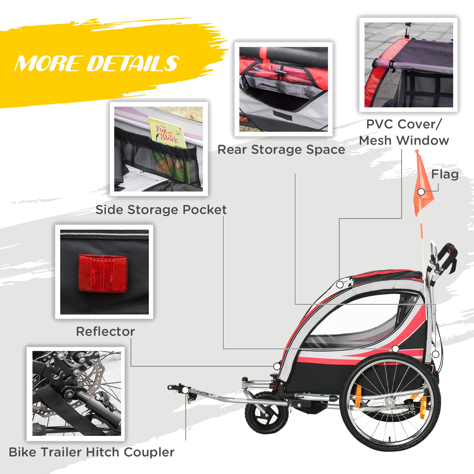 **Aosom 2-in-1 Double Baby Jogging Stroller & Bike Trailer for Kids & Toddlers – Handbrake, 5-Point Harness, Waterproof Cover, Storage Bag, Safety Flag & Reflectors – Perfect for Outdoor Adventures, Running & Biking**