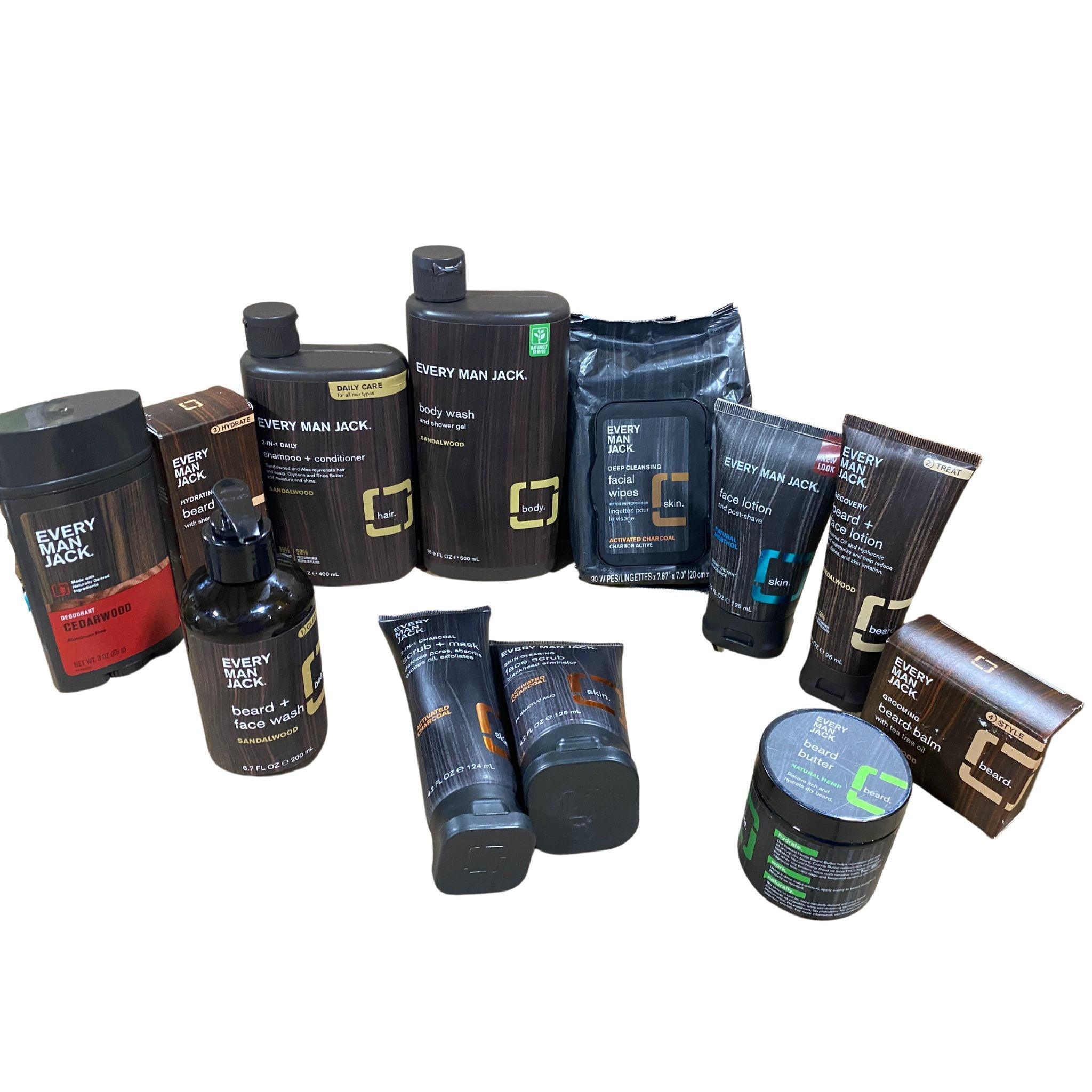 Every Man Jack Grooming Kit for Men - 38 Pcs Assorted Personal Care Products (Shampoo, Body Wash, Deodorant) - Perfect for Travel, Gym & Daily Essentials
