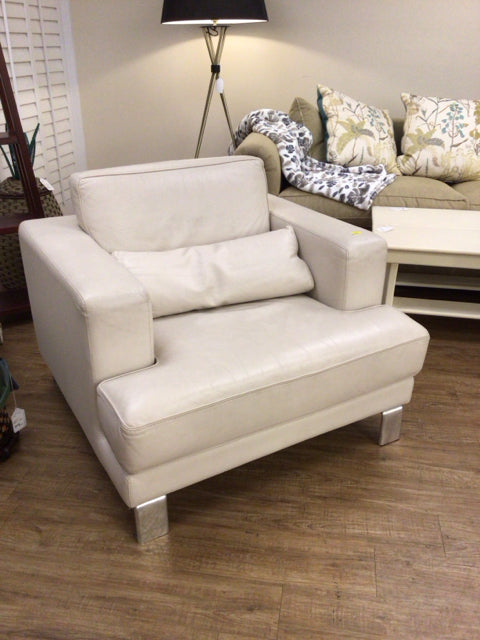 Premium Cream Leather Chair with Lumbar Support Pillow & Chrome Legs - Modern Office & Living Room Seating Furniture