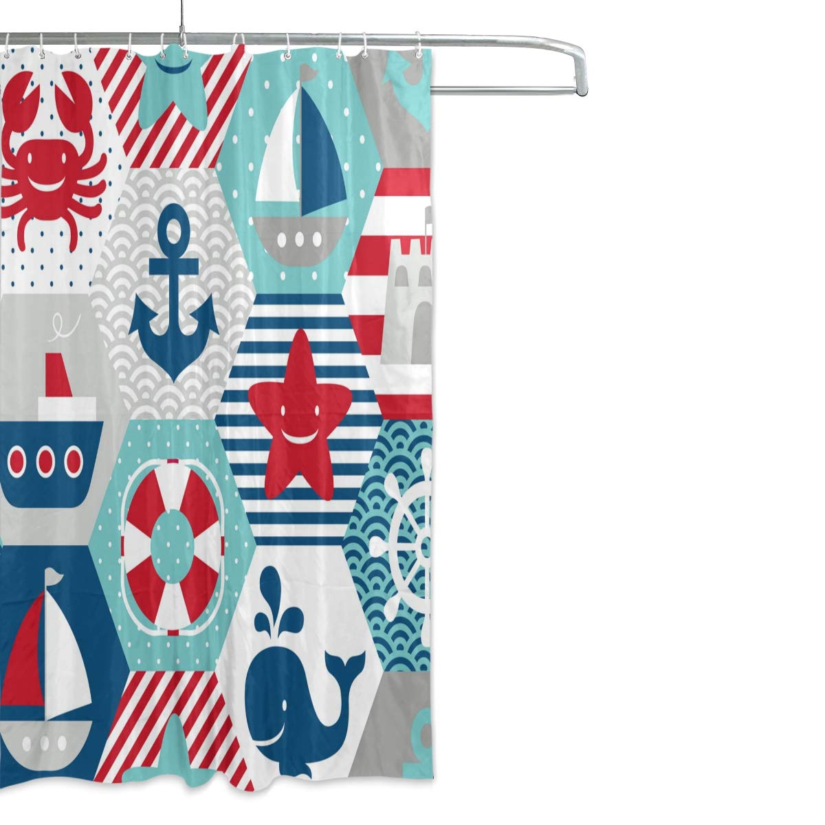 ALAZA Funny Anchor Nautical Pattern Waterproof Shower Curtain - 66x72 Inch Polyester Bathroom Decor with Hooks | Perfect for Beach Themed Bathrooms & Coastal Home Decor