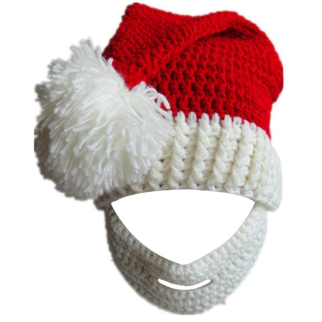 Kafeimali Unisex Christmas Winter Knitted Beanie Santa Hat with Beard - Warm Fleece Lined Bearded Cap for Holiday Parties & Outdoor Activities