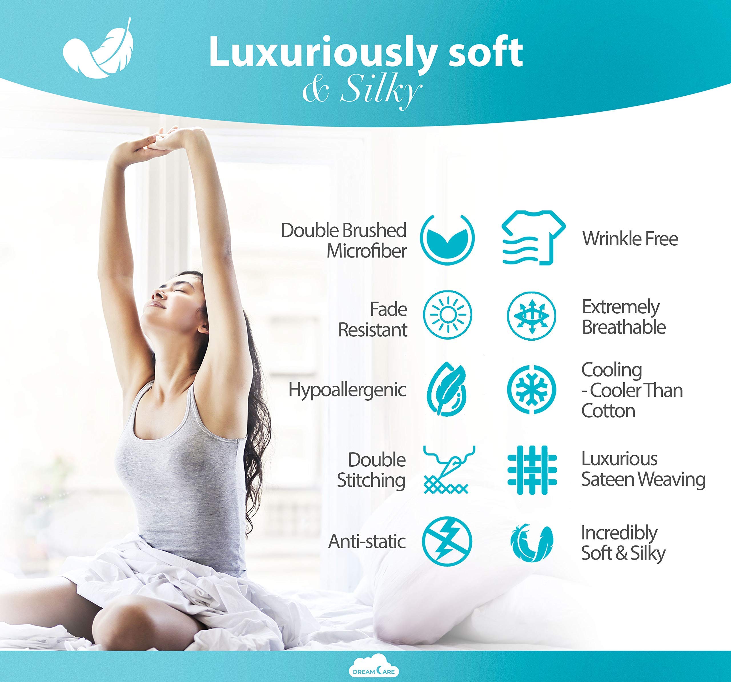 DREAMCARE Twin Sheets Set - 3 Piece Cooling Bed Sheet Set with 15