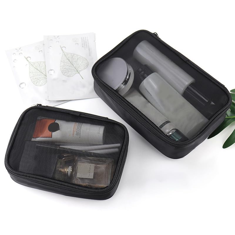 3-Piece Mesh Makeup Bag Set with Zipper - Small, Medium & Large Lightweight Cosmetic Organizer for Travel, Gym & Daily Essentials Storage