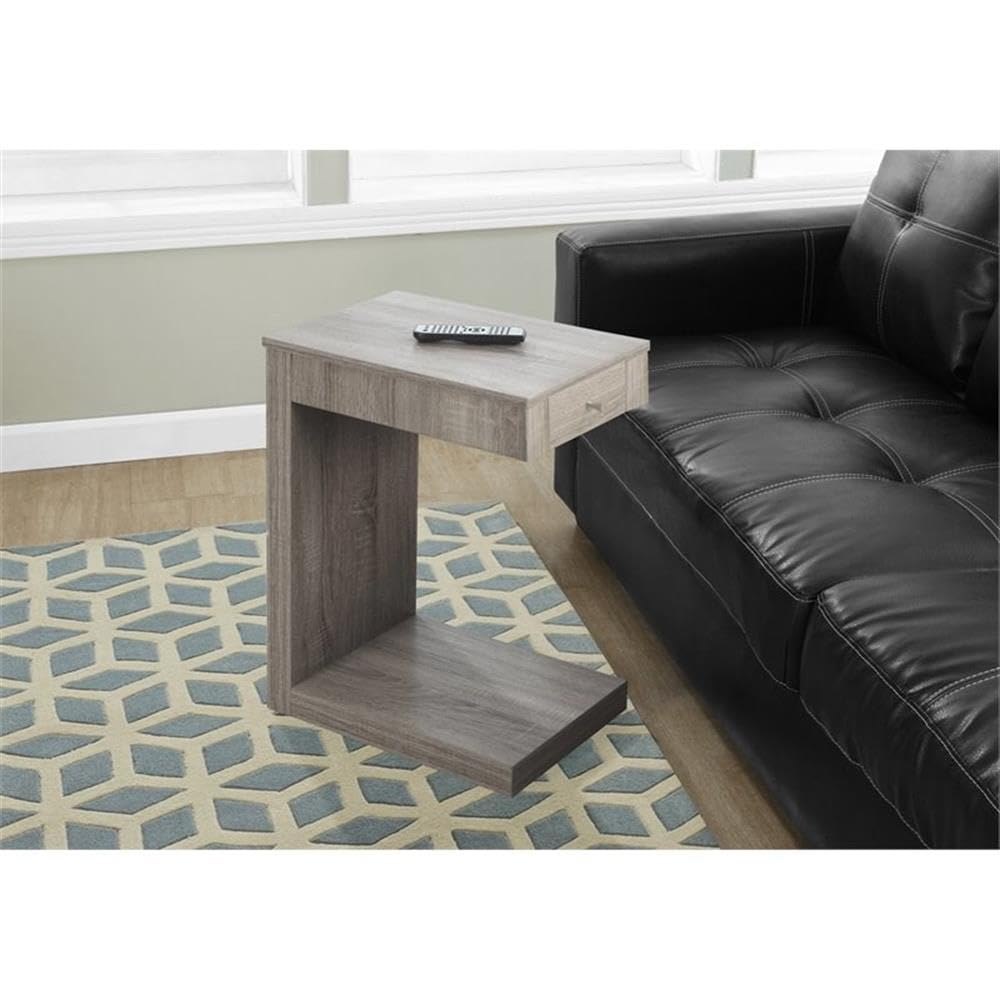 Monarch Specialties 3191 C-Shaped End Table with Drawer - Modern Accent Table for Living Room & Bedroom, Laminate Brown Contemporary Storage Side Table, 12